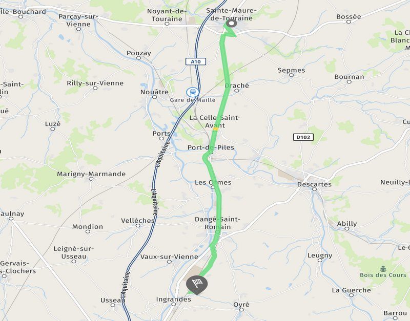 Itinéraire depuis Sainte-Maure-de-Poitiers